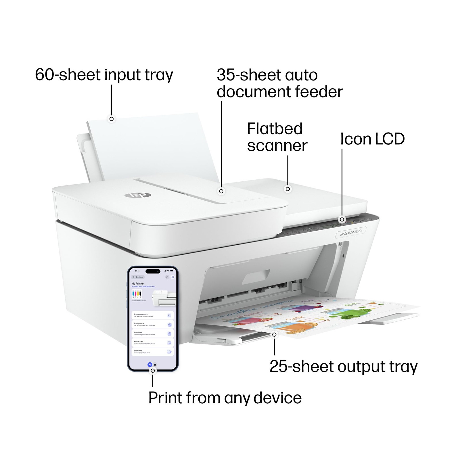 DeskJet 4255e Wireless All-in-One Color Inkjet Printer, one size, White