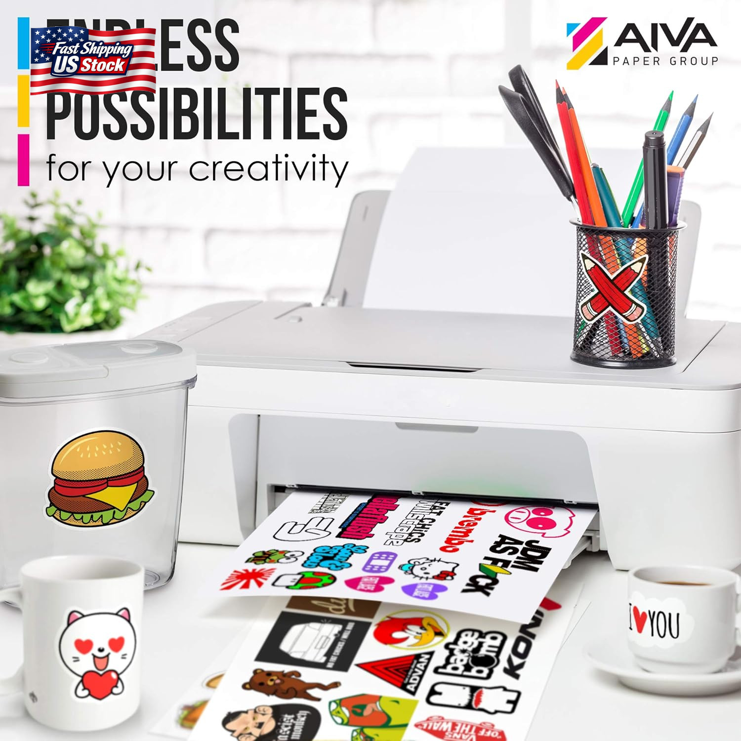 Printable Vinyl Sticker Paper – Waterproof Decal Paper for Inkjet Printer – 50 S