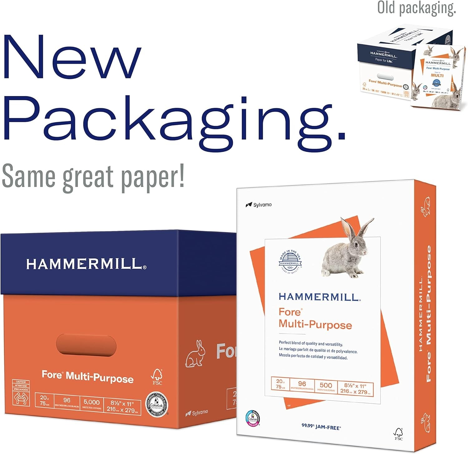 Fore Multipurpose 24 lb Copy Paper – 5,000 Sheets, 8.5×11, 96 Bright Quality