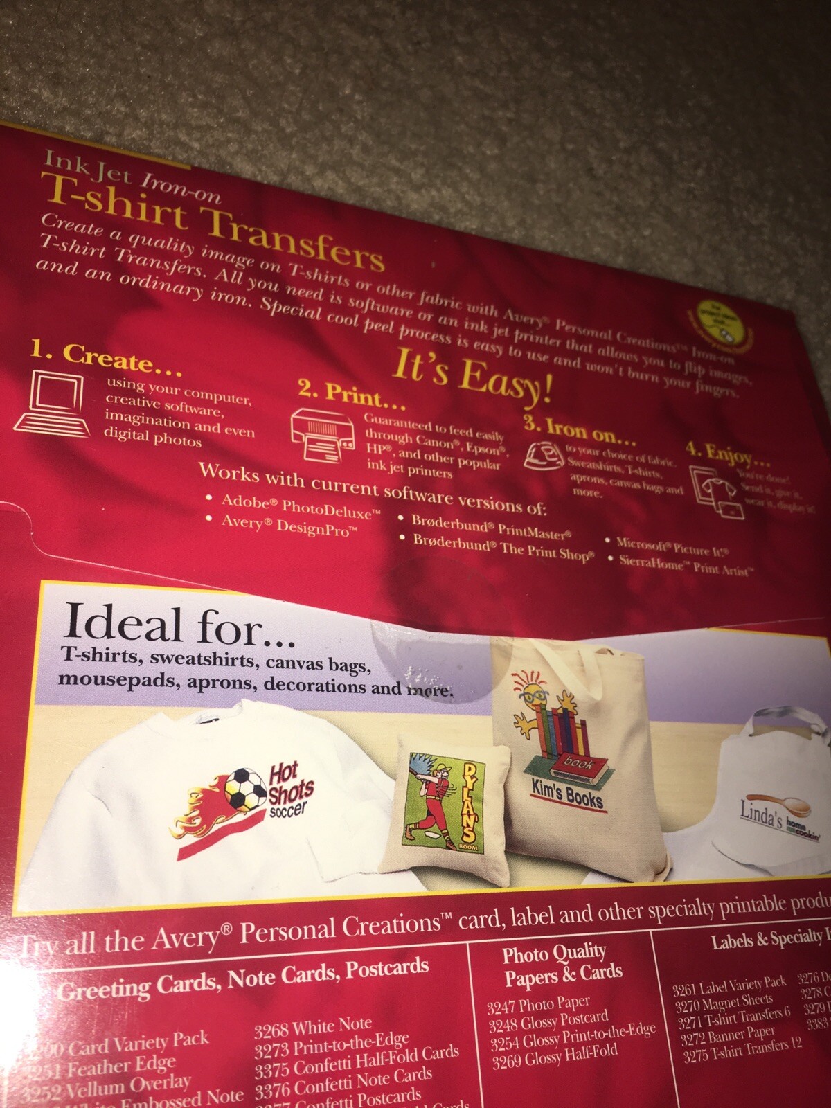 AVERY 3275~T-SHIRT TRANSFERS~PERSONALIZE FABRICS~IRON ON~INK JET NEW