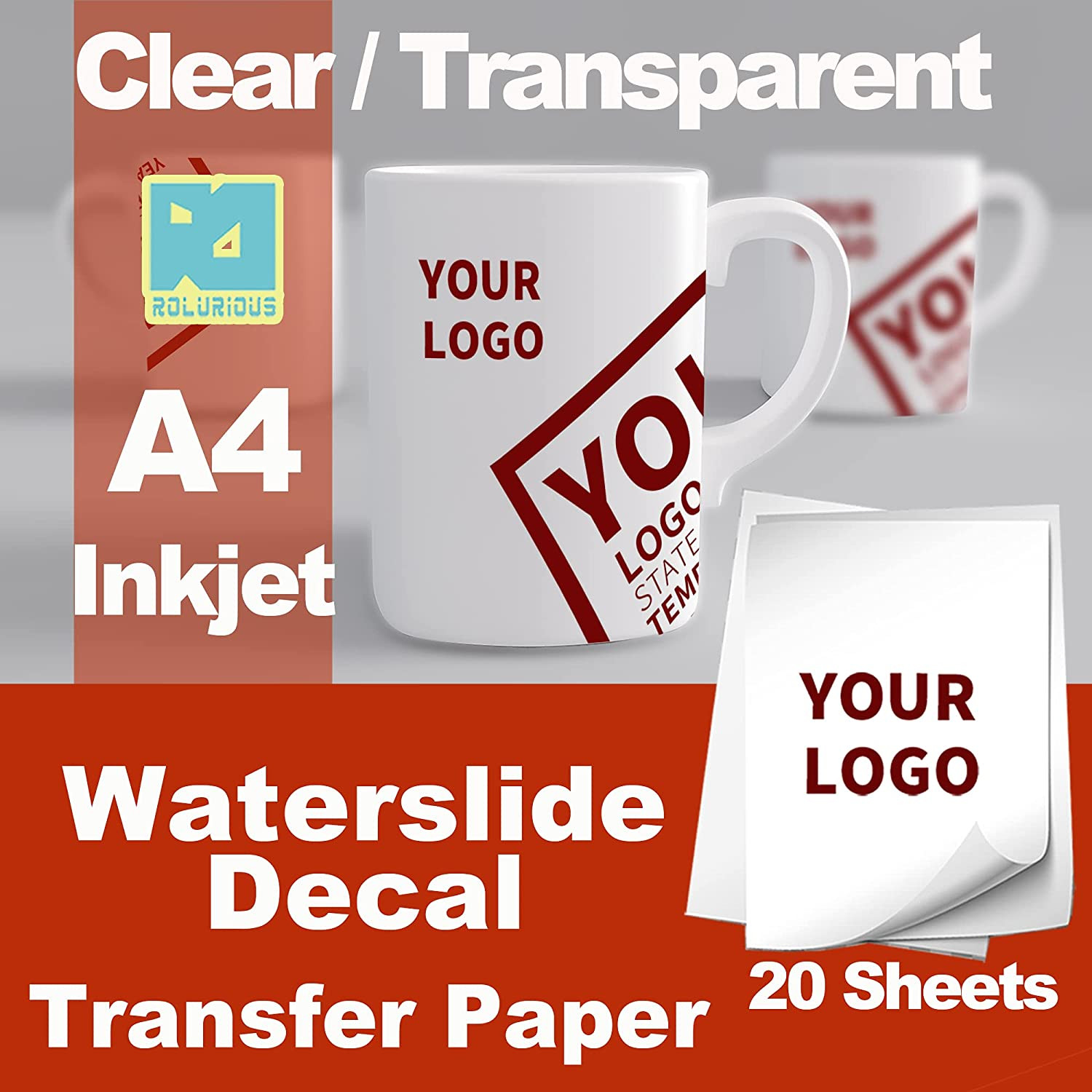 Rolurious DIY A4 Inkjet Waterslide Decal Transfer Paper Clear 20 Sheets