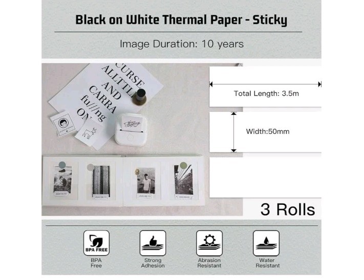 Memoking T02/M02X/M02L White Thermal Paper-10-Year Sticky 50mmx3.5m