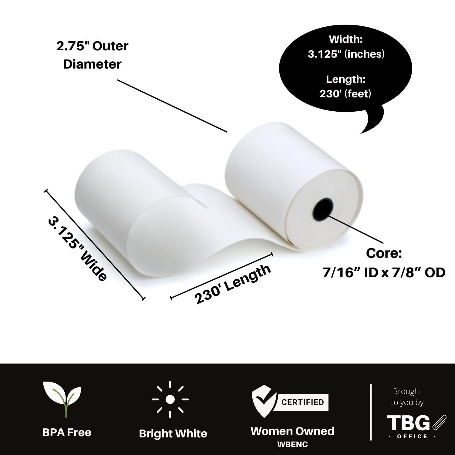 3 1/8” x 230′ Thermal Paper Rolls – BPA FREE – MADE 1 Case – 30 Rolls, White