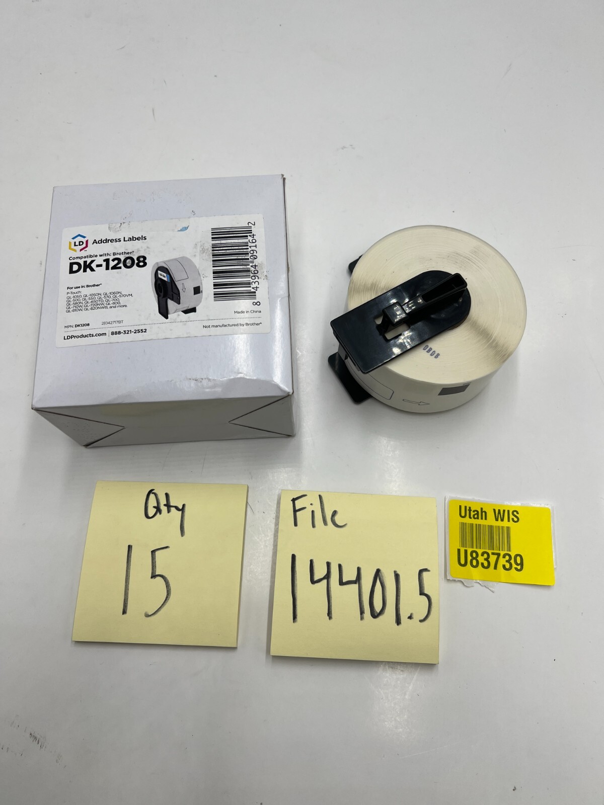 (QTY 15) LD Products Address Label DK-1208 1.4 in x 3.5 in for Brother QL-1050