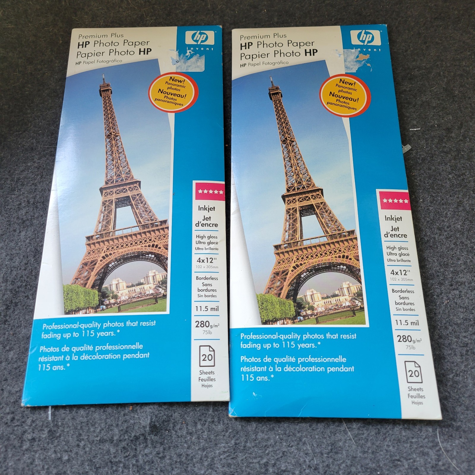 2 PksHP PREMIUM Plus PHOTO PAPER 20 SHEETS Panoramic GLOSSY PICTURES photography