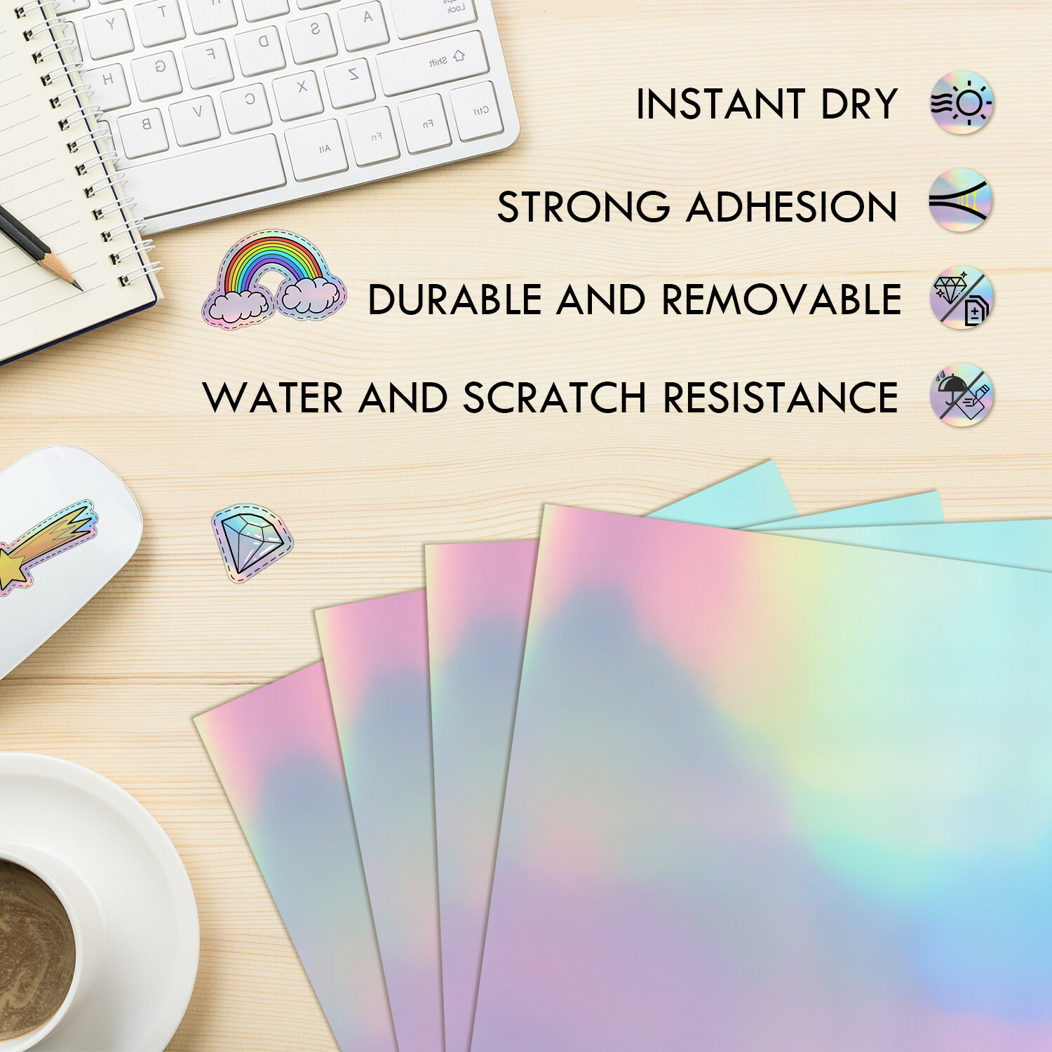 20 Sheets Koala Holographic Sticker Paper for Inkjet Laser Printer Glossy White