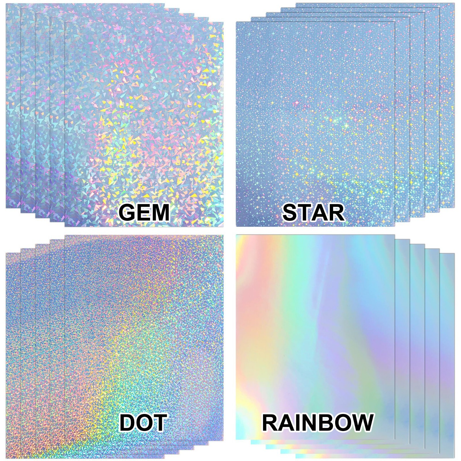 60 PK Mixed Koala Holographic Vinyl Sticker Paper Waterproof 8.5×11 Inkjet Laser