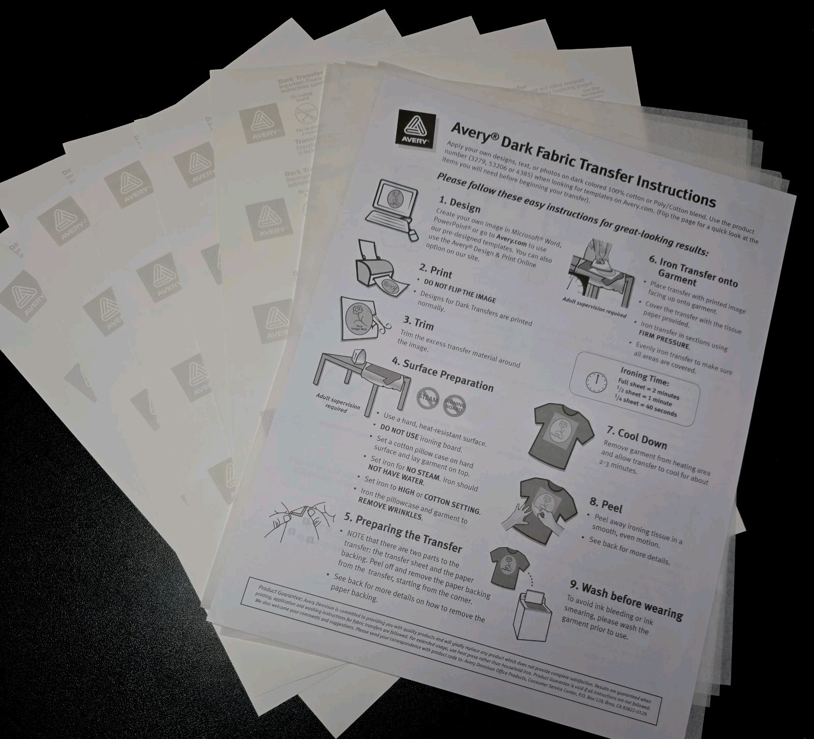 Avery dark fabric transfers 8.5×11 full sheet iron on t-shirts 5/pk (3279) open