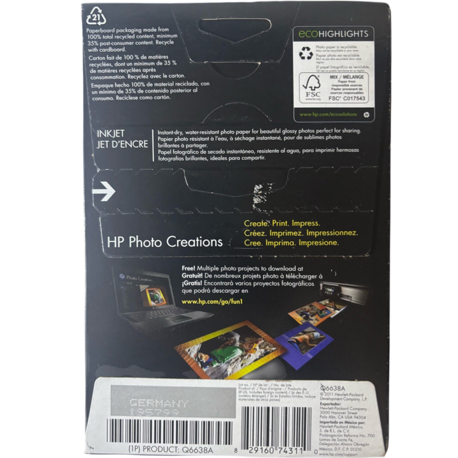 Hewlett Packard Q6638A 4 x 6 inch Glossy Printer Paper – 100 Sheets