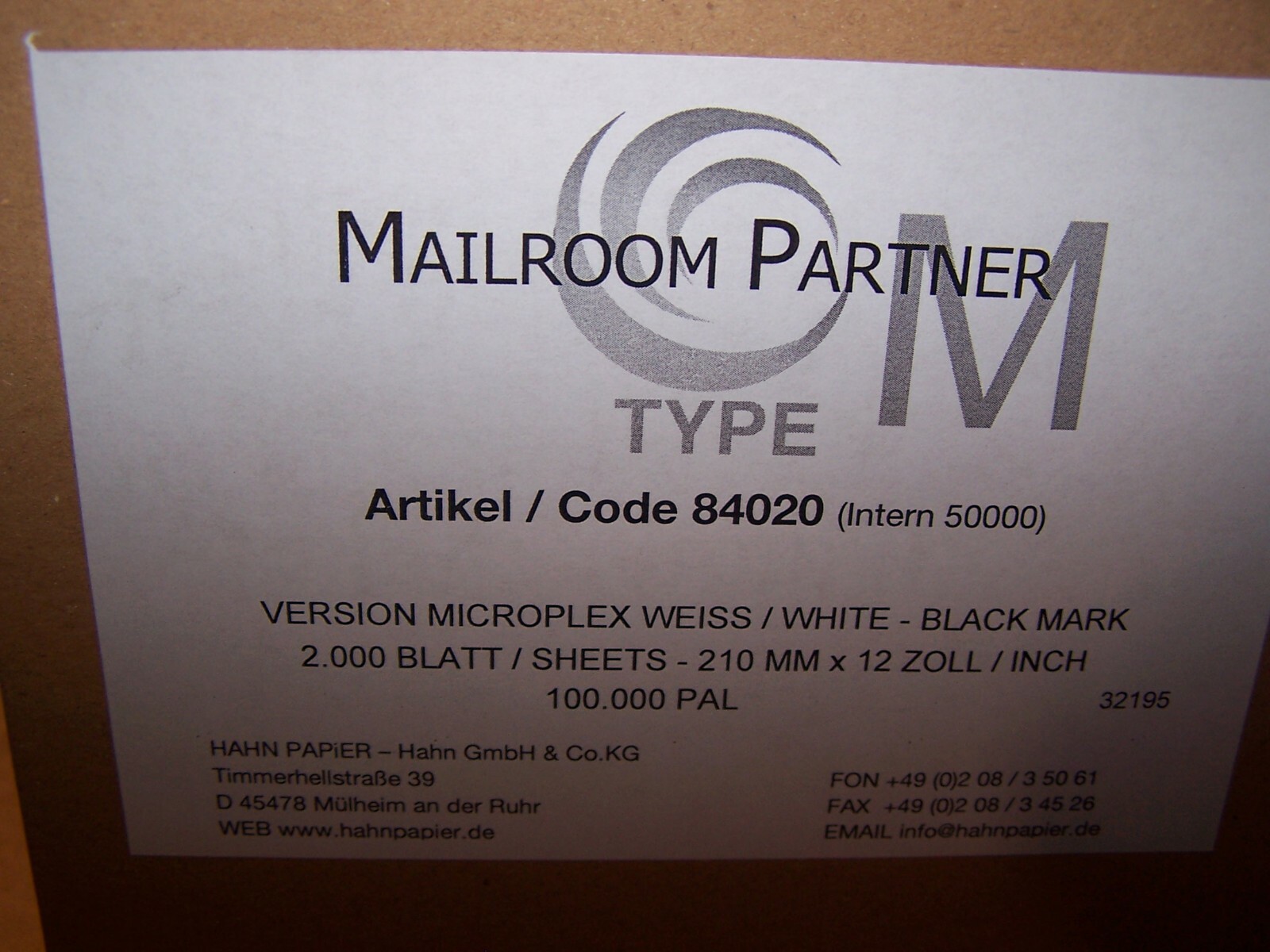 NEW SKID (40) OF MAILROOM PARTNER 84020 DOT MATRIX PAPER 210mm X 12″ 2,000 SHEET