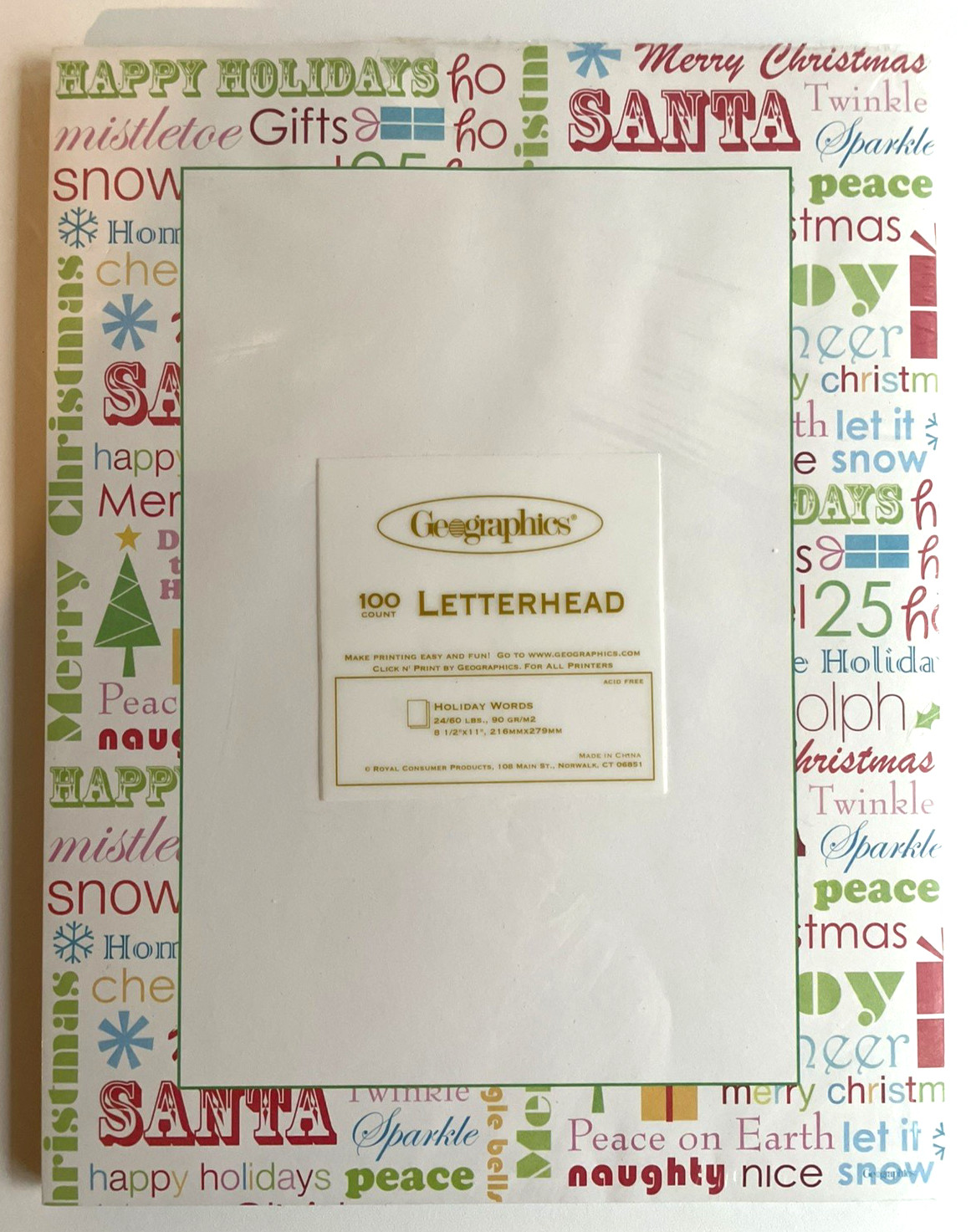 Christmas Geographics Letterhead Paper Holiday Words 100 Count 8 1/2″ x 11″