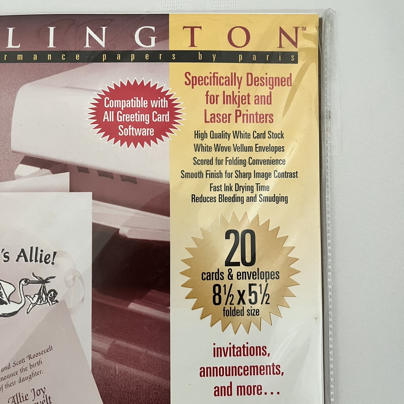 BURLINGTON Ink Jet/Laser 20 Greeting Cards Half Fold 5 1/2″ x 8 1/2″ NEW white