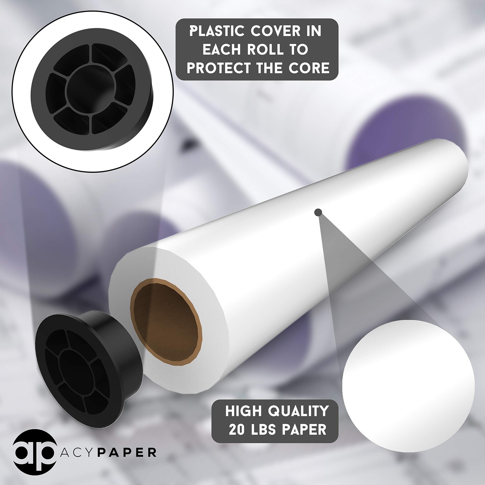 Rollos De Papel Plotter Blanco 24X150 20Lb 80Gsm Brillante Para Impresoras Gr…