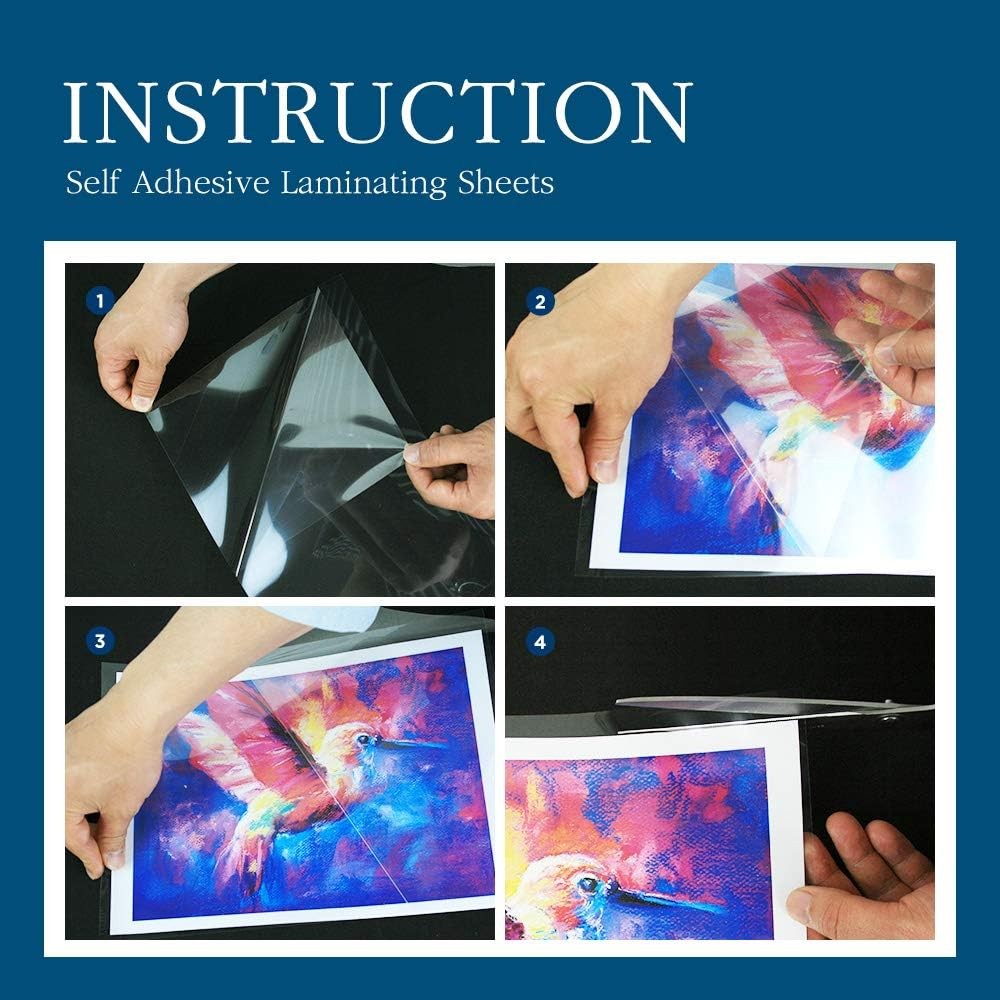 Self Stick Laminating Sheets 8.7 x 12.2 Inches, 4mil, Pack of 20, No Heat, No