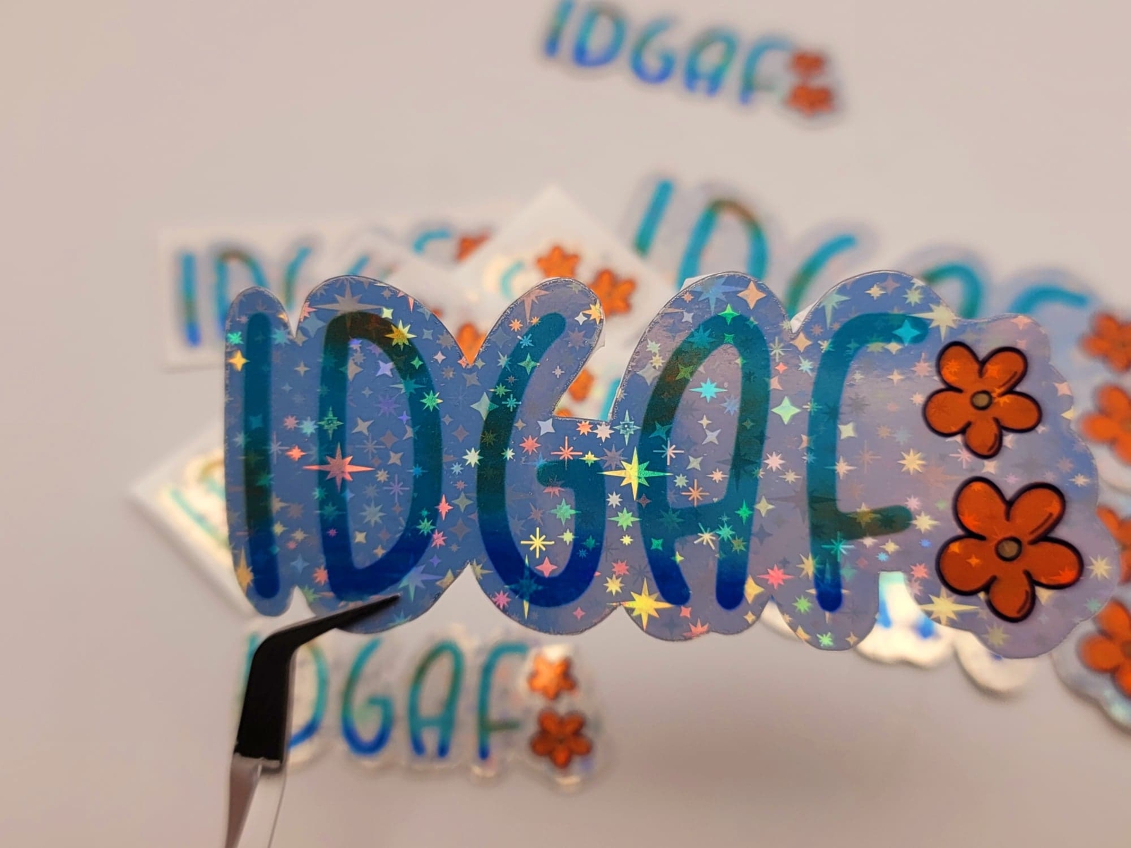 IDGAF Holographic Waterproof 90s Nostalgia Rainbow Vinyl Sticker,