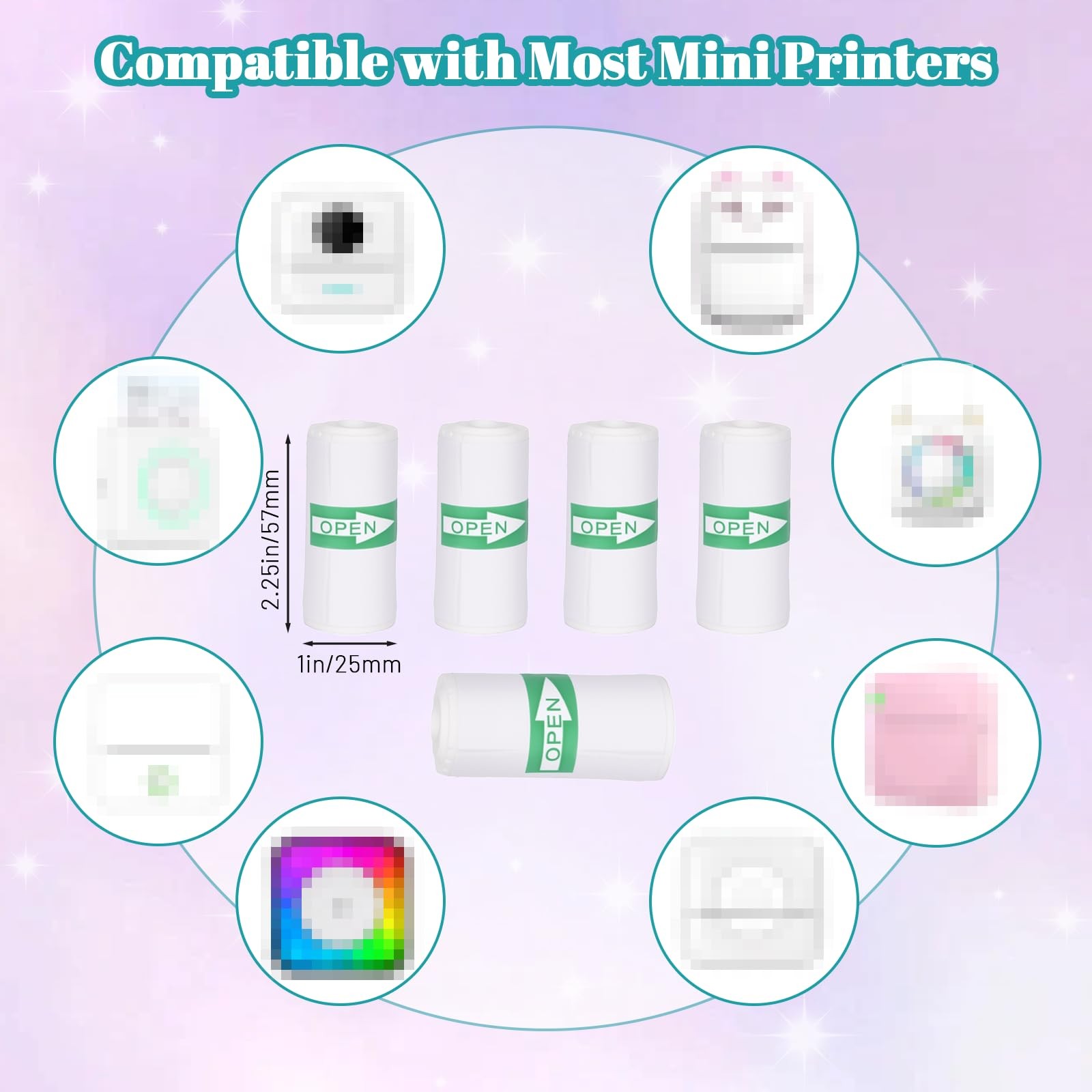 18 Rolls 57 x 25 mm Sticker Printer ,-Adhesive with Most Mini Portable Printe…