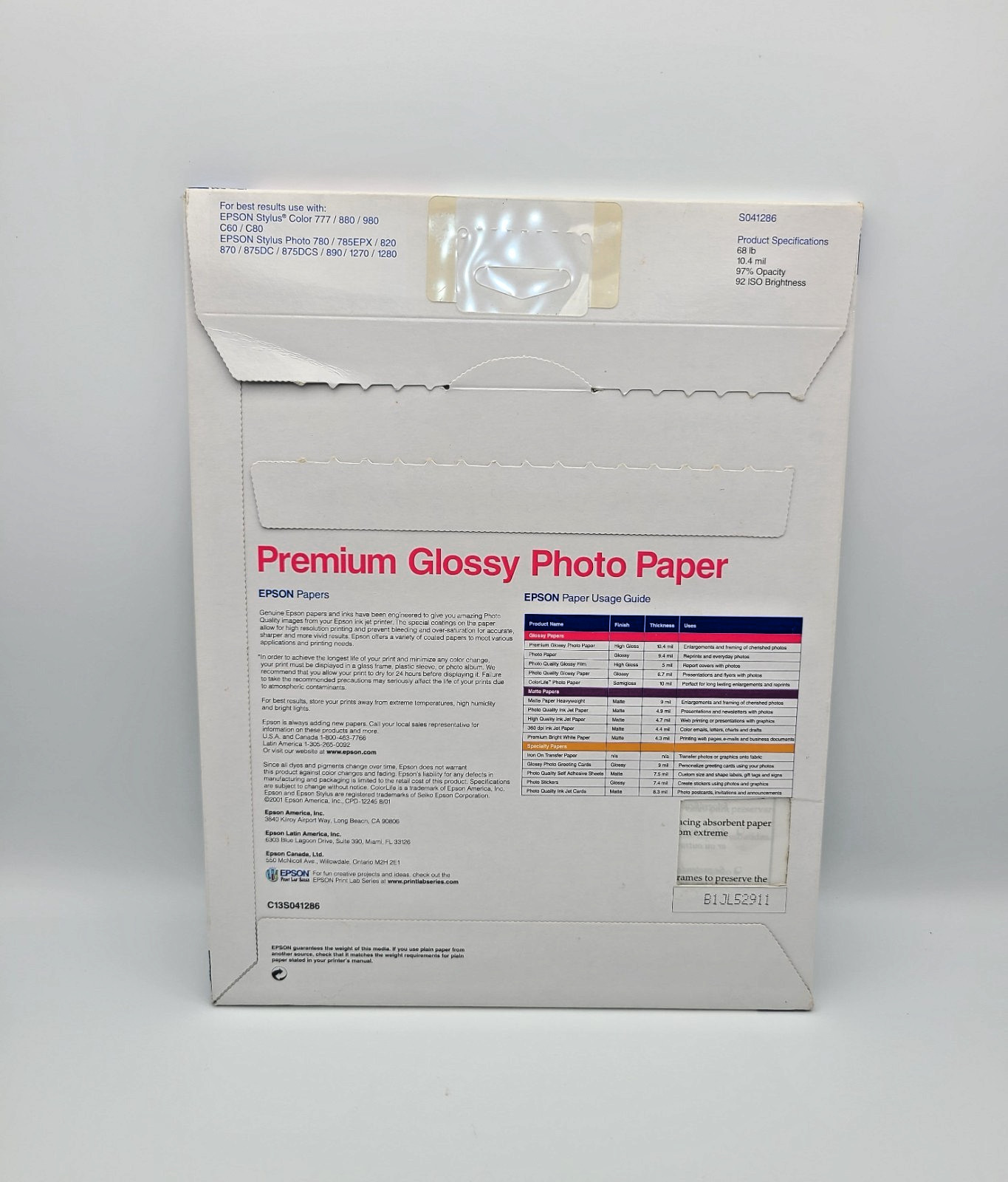 Epson Premium Glossy Photo Paper- 8.5″x 11″, 20 Sheets OPEN BOX