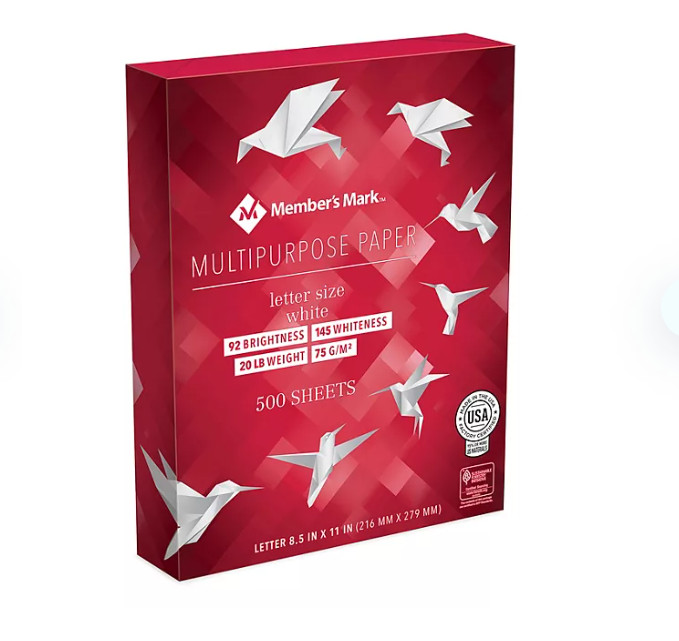 Member’s Mark Multipurpose Copy Paper Printer 10Reams = 5000 Cts White 8.5″x11″