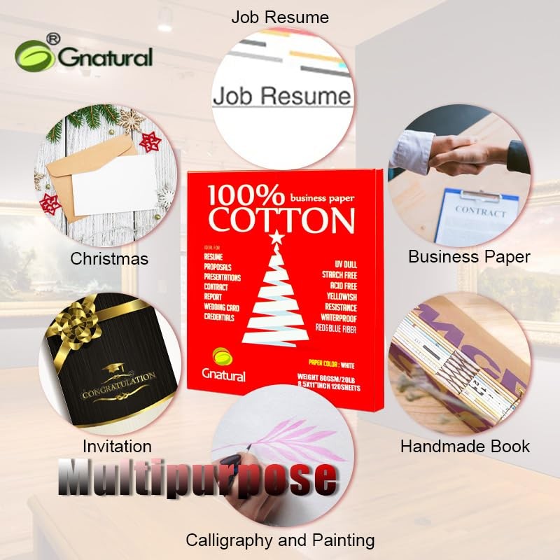 100% Cotton, 8.5 x 11 Inch, 20lb/80GSM,with Red & Blue 80 GSM 120 Sheets