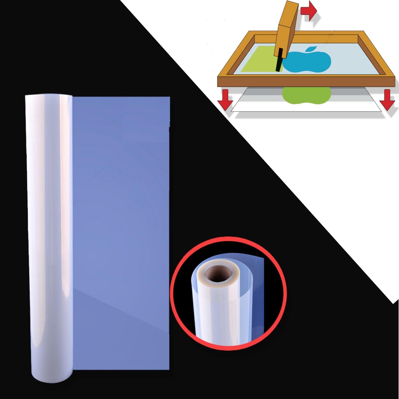 4 roll，13″x100ft，Waterproof Inkjet Instant-Dry Screen Printing Transparency Film