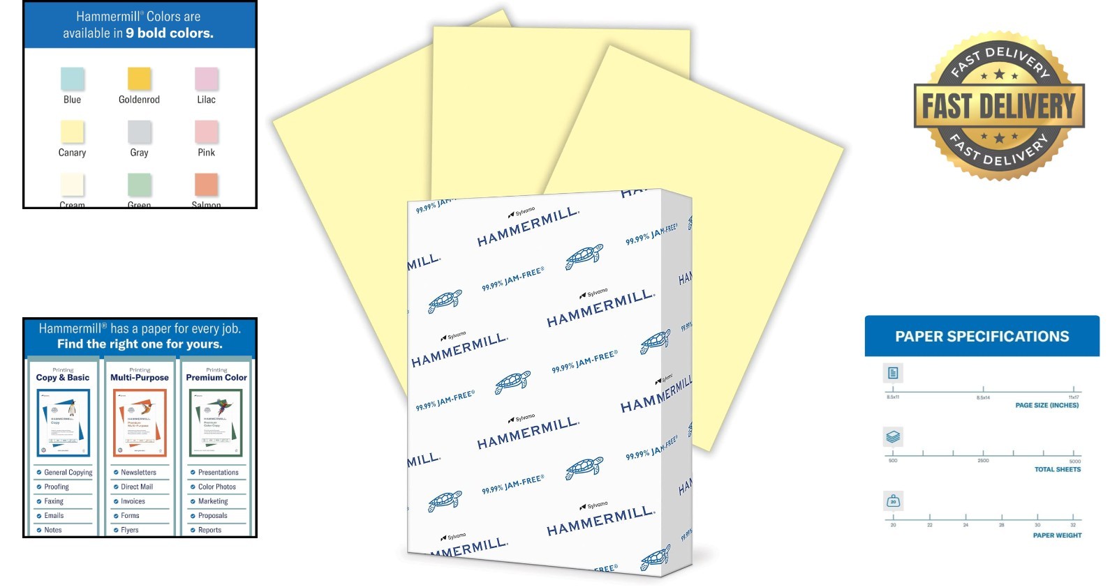 20 lb Canary Yellow Printer Paper – 500 Sheets, 8.5 x 11 – Eco-Friendly