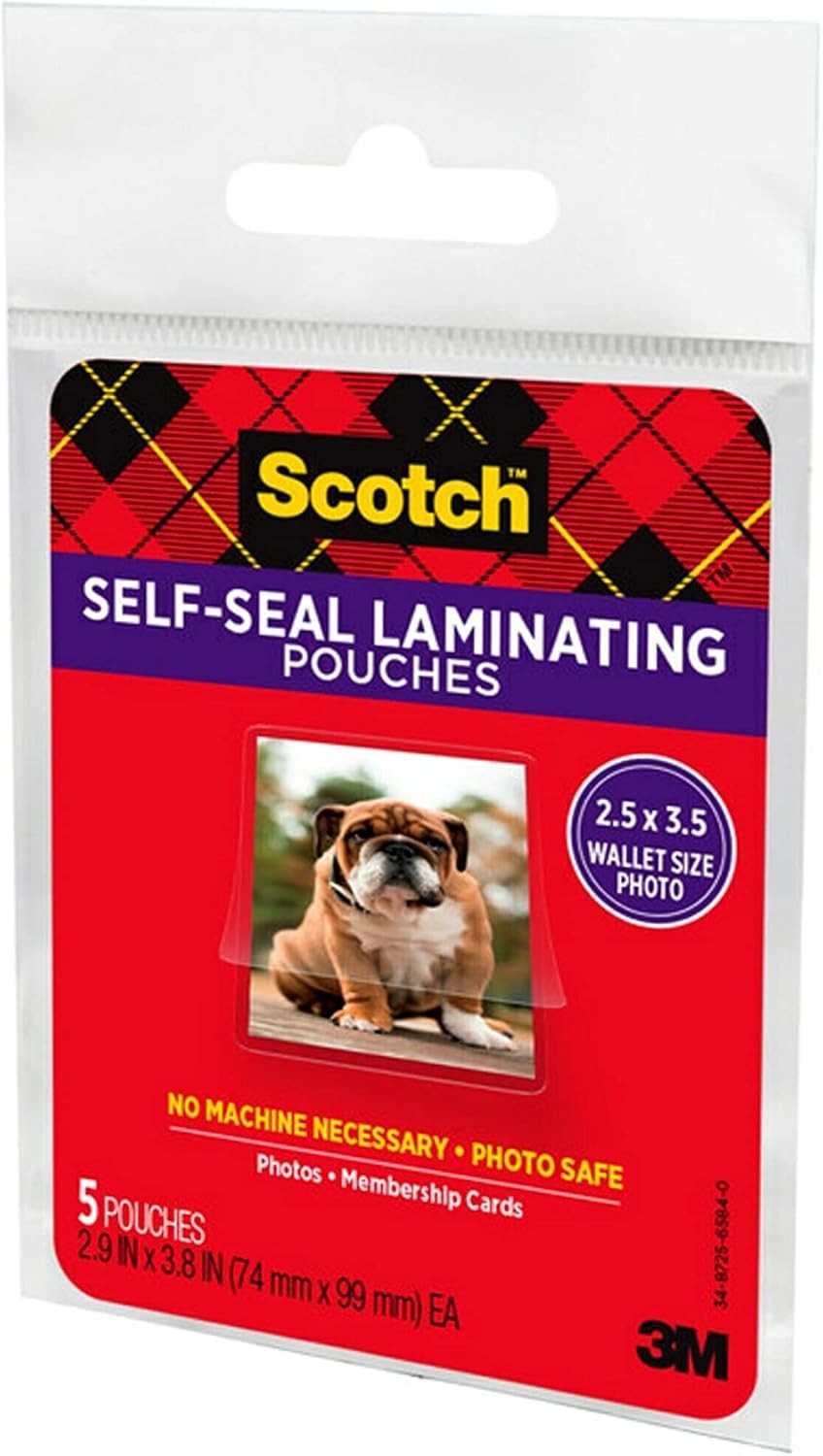 Self-Sealing Laminating Pouches, Glossy Finish, Wallet Photo Size 2 1/2 in x 3