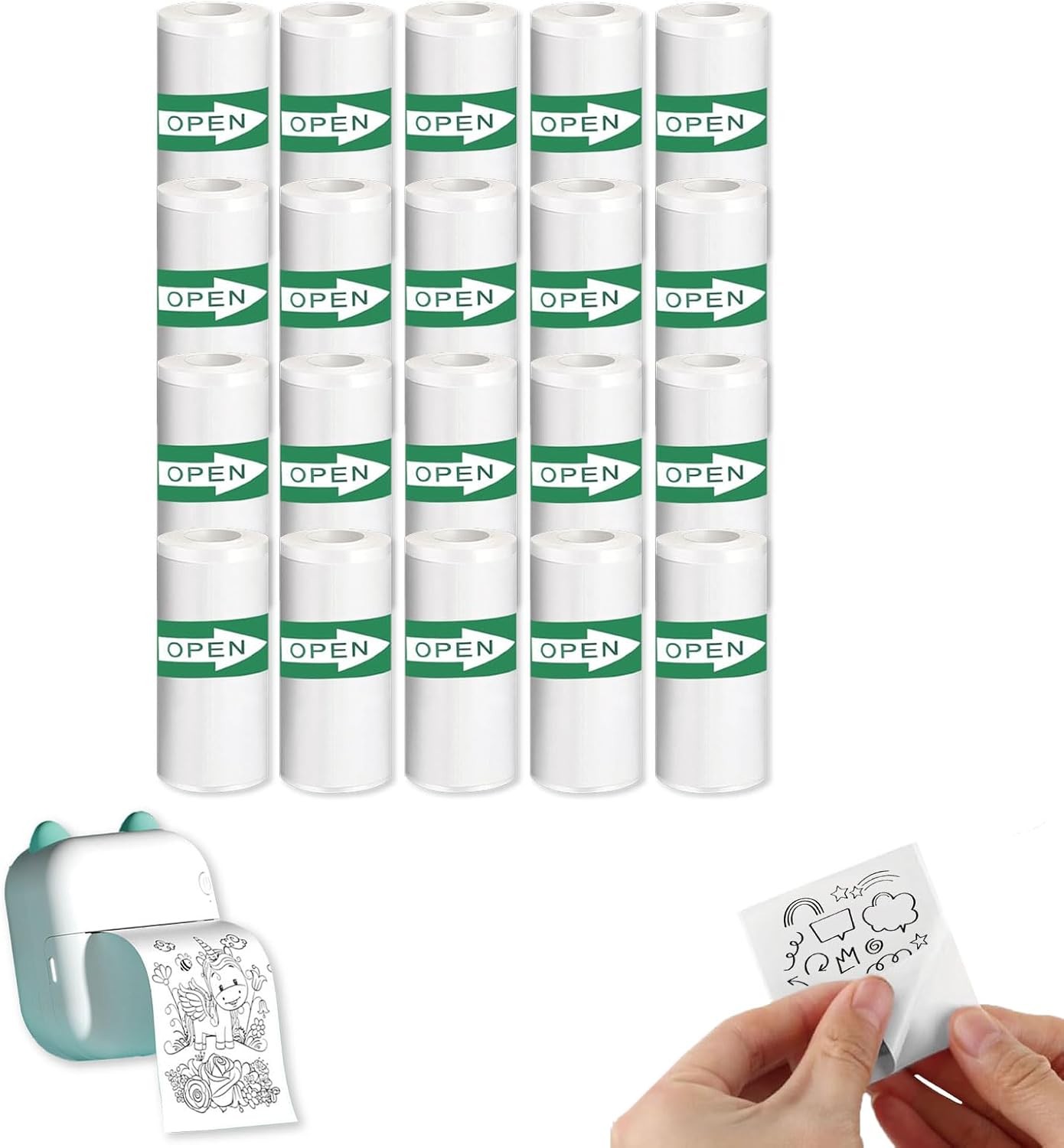 20 Rolls Thermal Sticker Paper, Self-Adhesive Mini Printer Paper for Photos,