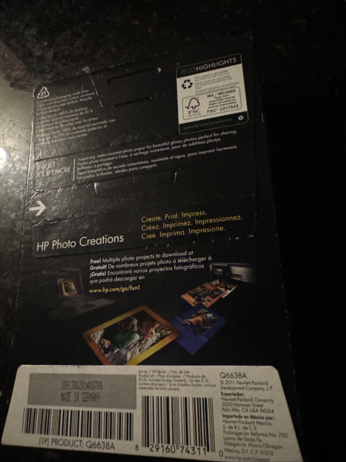 NEW HP Hewlett Packard Q6638A 4 x 6 inch Glossy Printer Paper – 100 Sheets