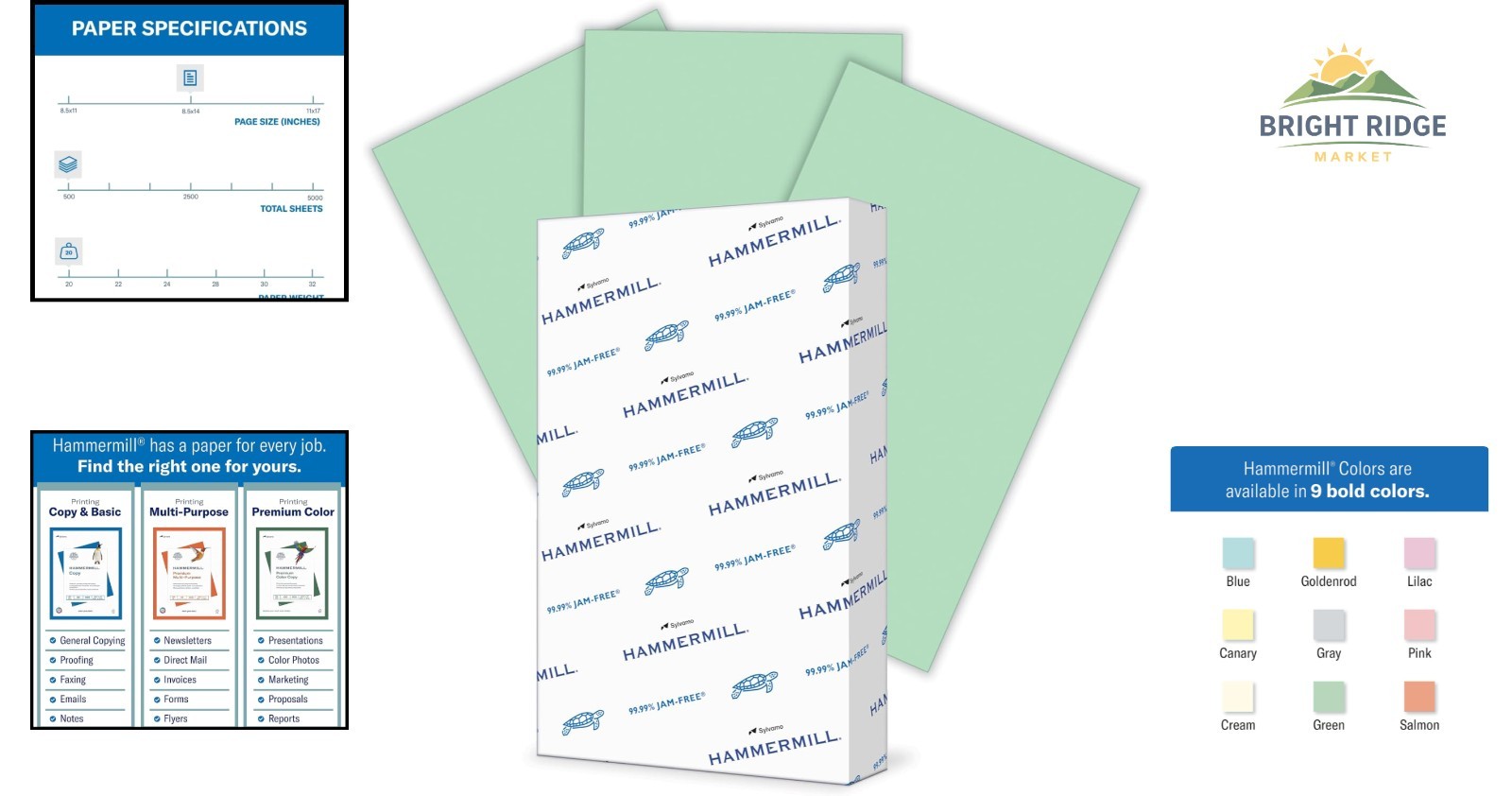 Colored Paper 20 lb Green, 8.5 x 14 Inch, 500 Sheets for Creative Projects