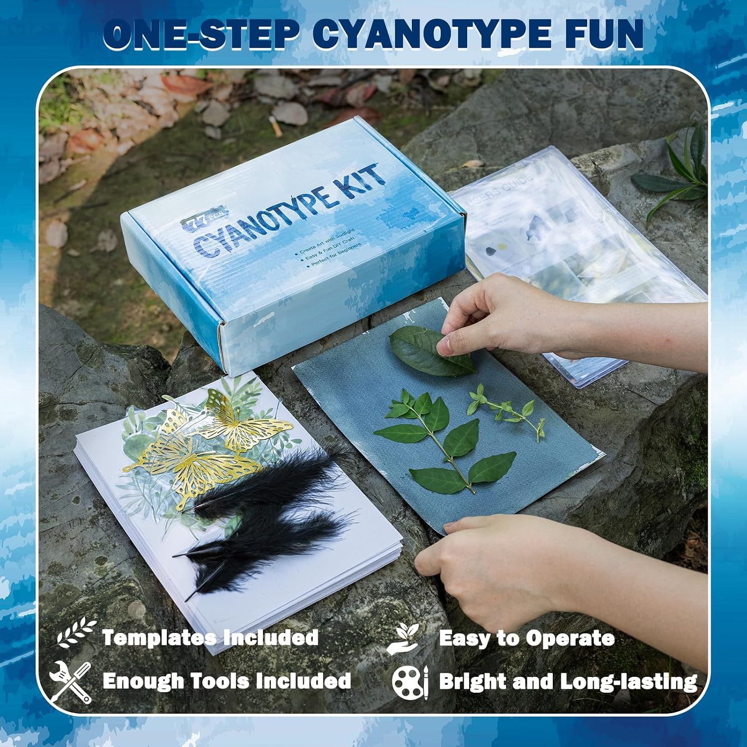 Cyanotype Kit, 77Pcs Cyanotype Solution Set with 26Pcs Tamplates and 40Pcs Paper