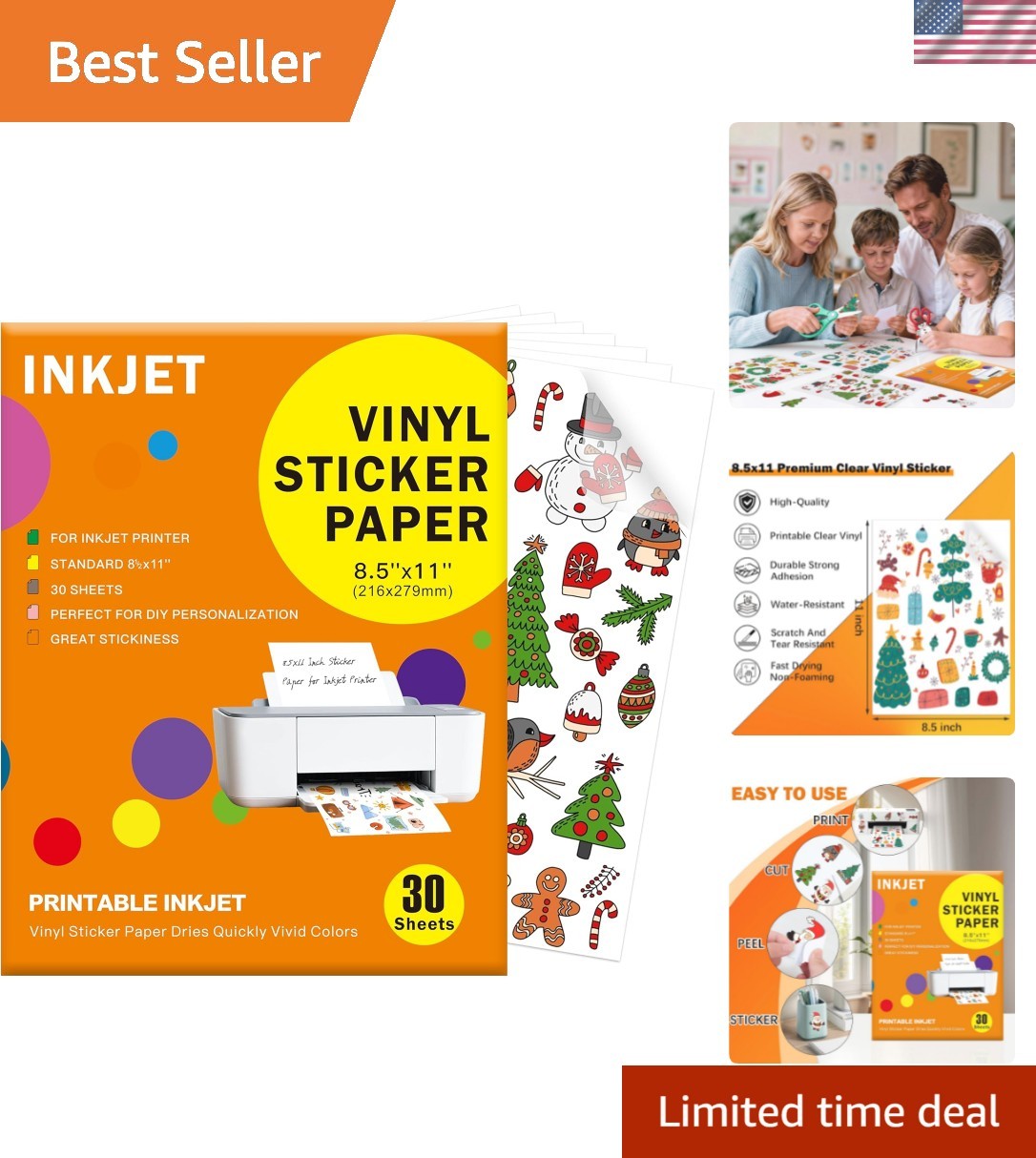 30 Sheets Printable Vinyl Sticker Paper Clear – 8.5×11″ for Inkjet Printers,…