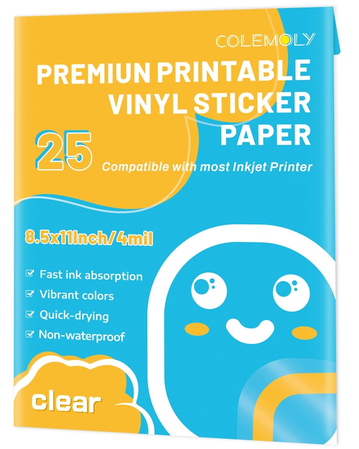 Clear Printable Vinyl Sticker Paper for Inkjet Printer, 25 Sheets