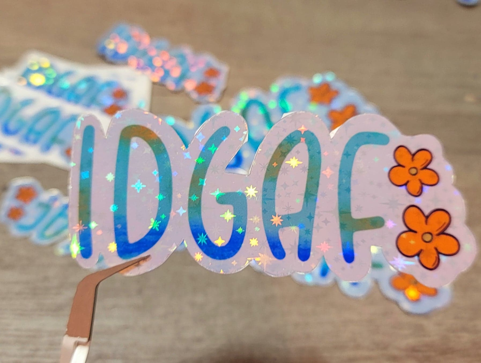 IDGAF Holographic Waterproof 90s Nostalgia Rainbow Vinyl Sticker,