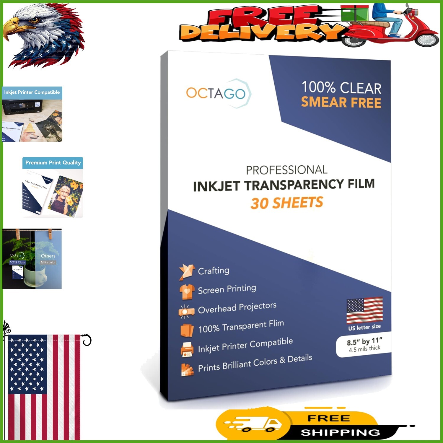 Transparent Inkjet Printer Film – 30 Sheets, Ideal for Stencils & Scrapbooking