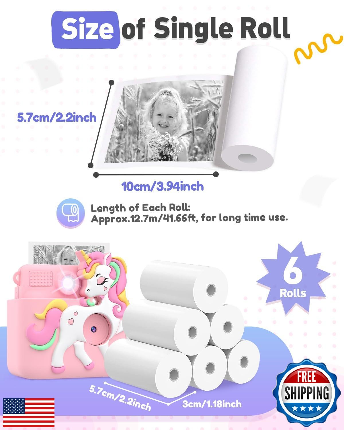 Kids Camera Paper Roll Refills, 6 Rolls Instant Print Camera Thermal Paper Re