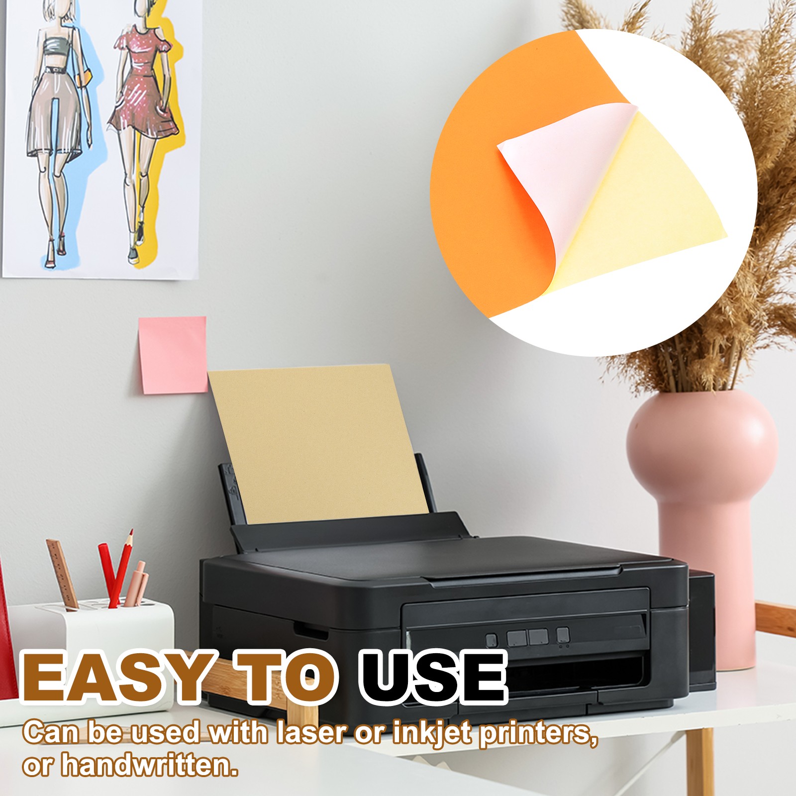 Self Adhesive Paper 30 Sheets for Inkjet Printers, Orange