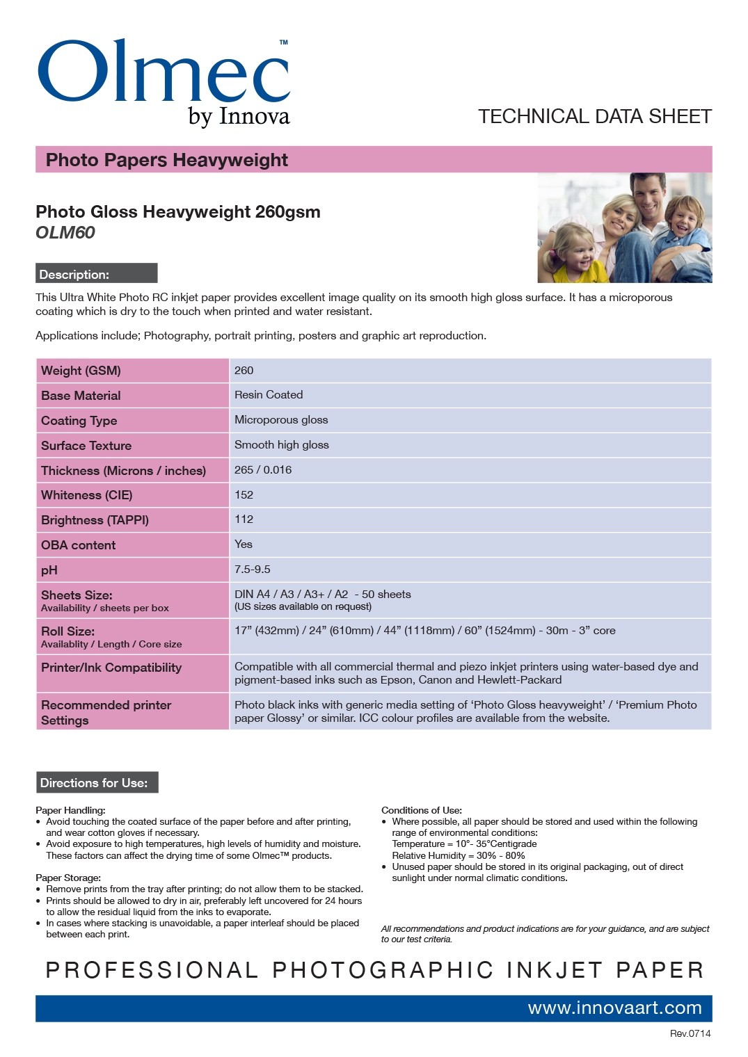 Olmec OLM-060 Photo Glossy Inkjet Printer Paper 260gsm A4 (50 Sheets)