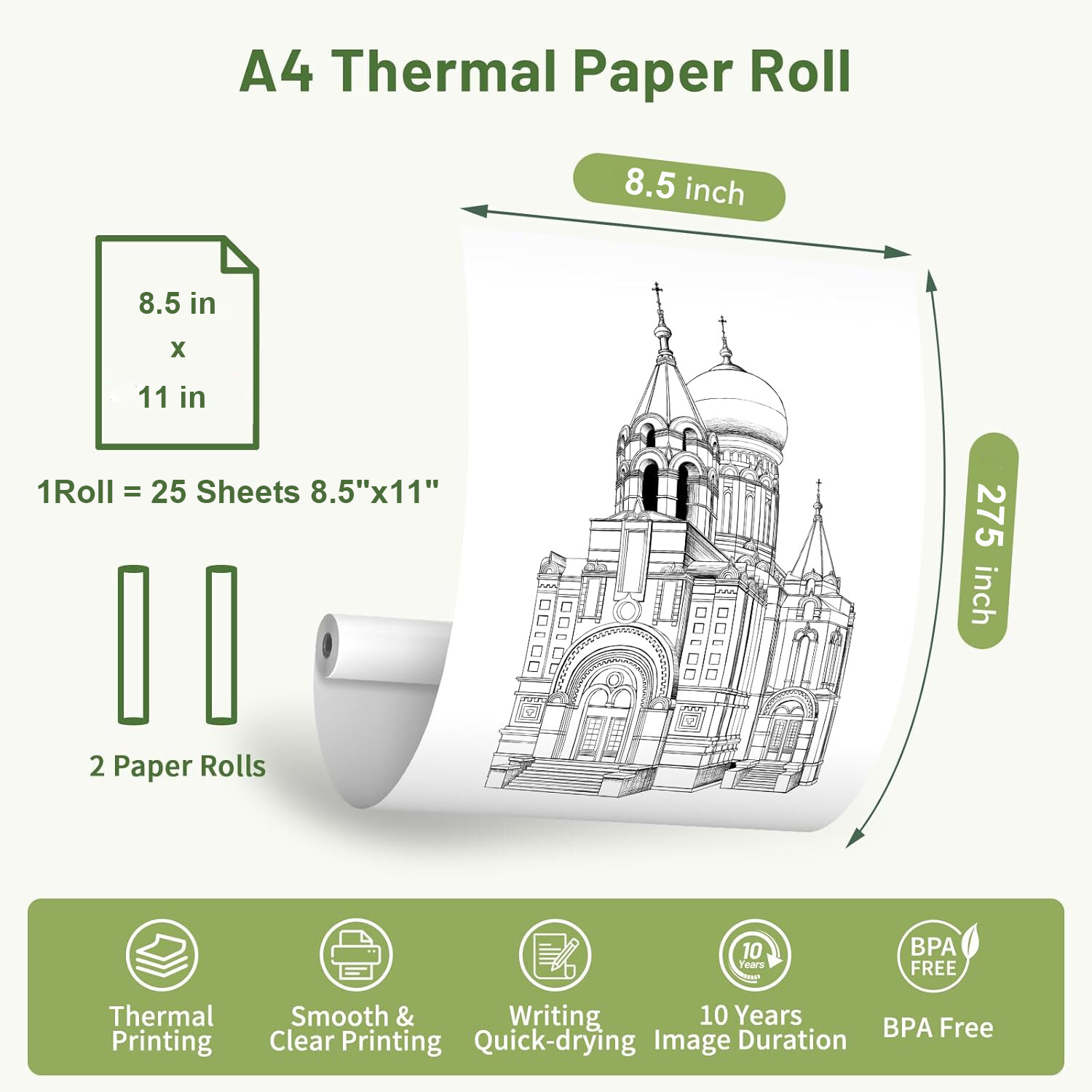 2 Rolls A4 Thermal Printer Paper 8.5″ Width 7M Long for Itari M08F M832 Phomemo