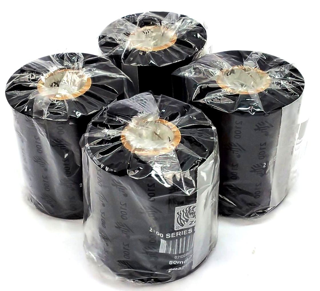 Zebra Wax Ribbons 110mm x 450m 2100 Series Black 02100BK11045 Genuine – 4 Rolls