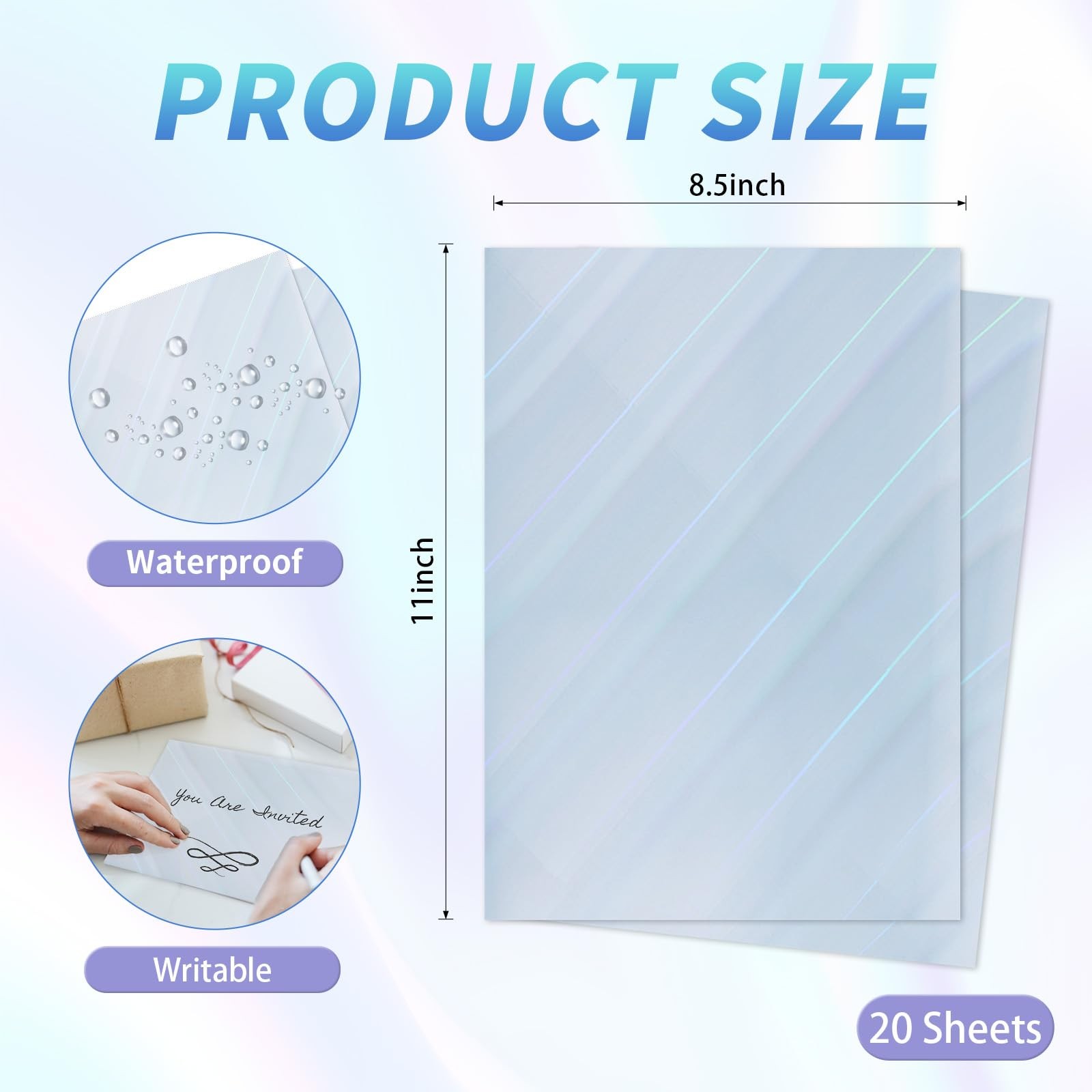 20 Sheets Printable Holographic Sticker Paper,11 x 8.5 Inches Printable Water…