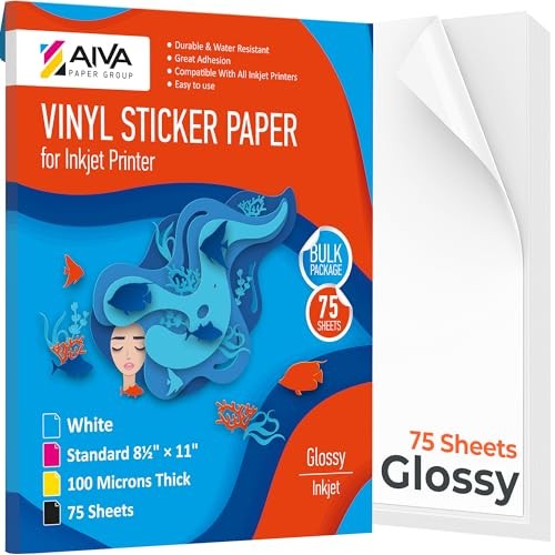 Printable Vinyl Sticker Paper Waterproof Decal Inkjet Printer 75 Size 8.5 x11