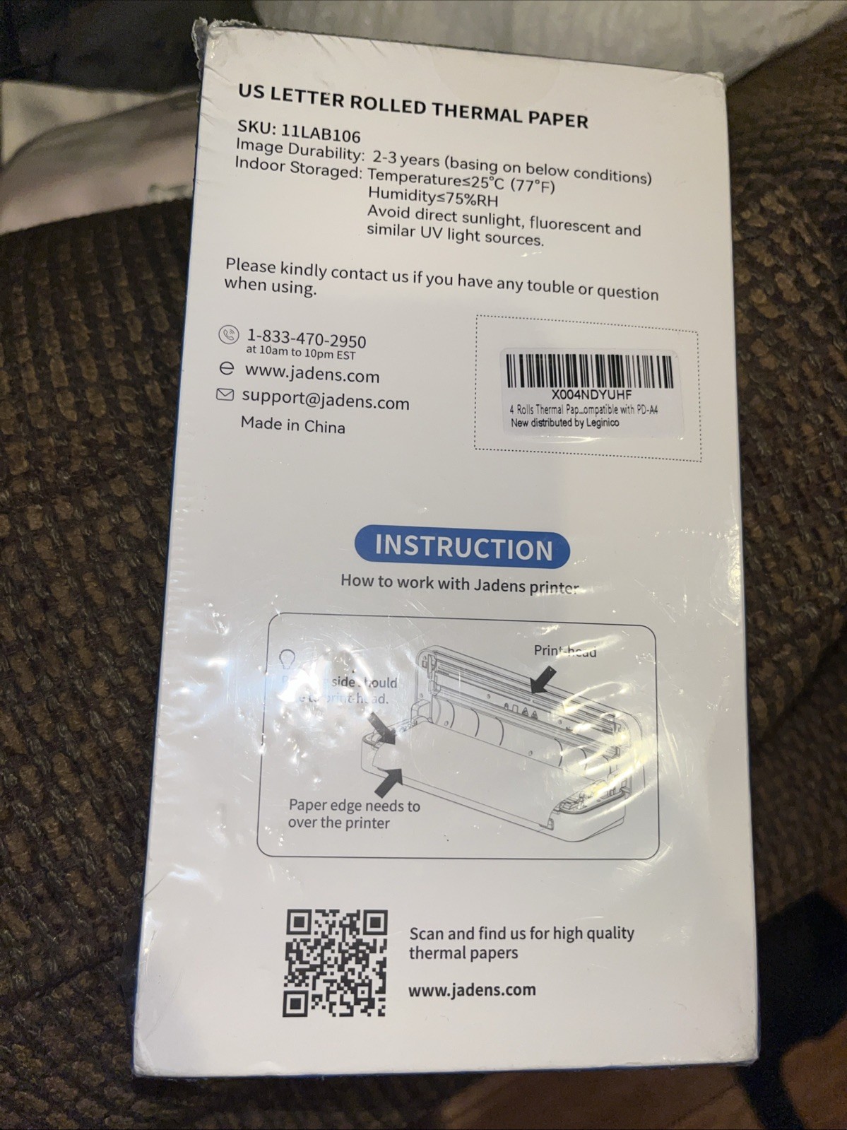 JADENS US Letter Size Quick-Dry Thermal Printer Paper 4 Rolls, Quick-dry