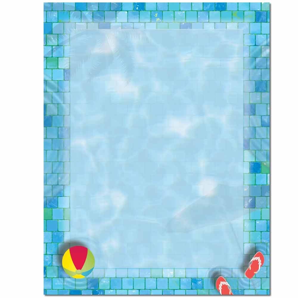 100 Pack Swimming Pool Letterhead Laser Inkjet Printer Paper Summer Theme Note