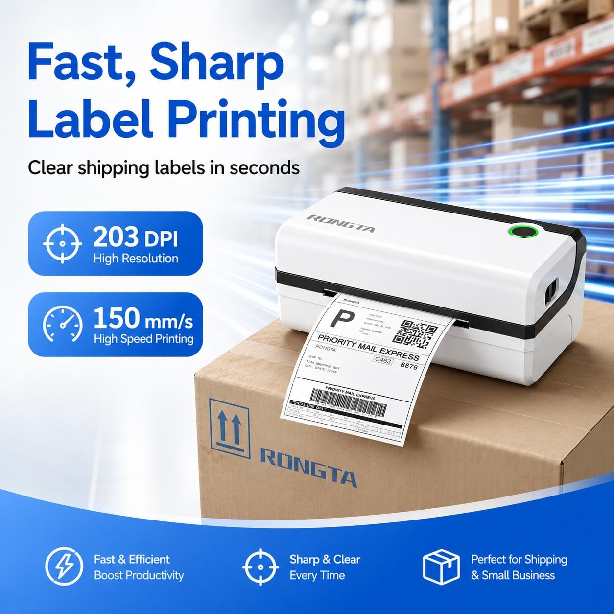 Rongta Bluetooth Thermal Shipping Label Printer, Wireless 4×6 Small, Black
