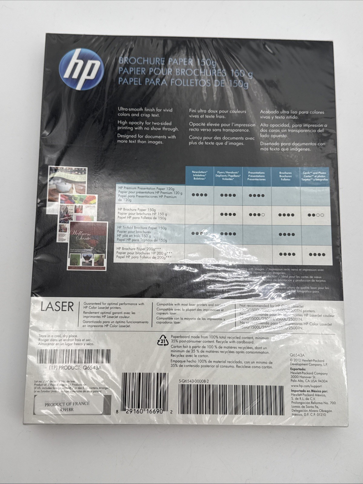 HP Brochure Flyer Paper Laser 8.5×11 Matte White 150 Sheets 40lb/150g Q6543A