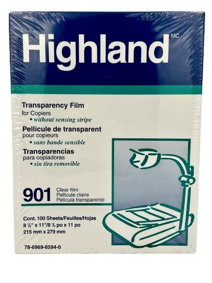 100 Sheets 901 Clear 3M Highland Transparency Film Copier Projector 8 1/2 x 11”
