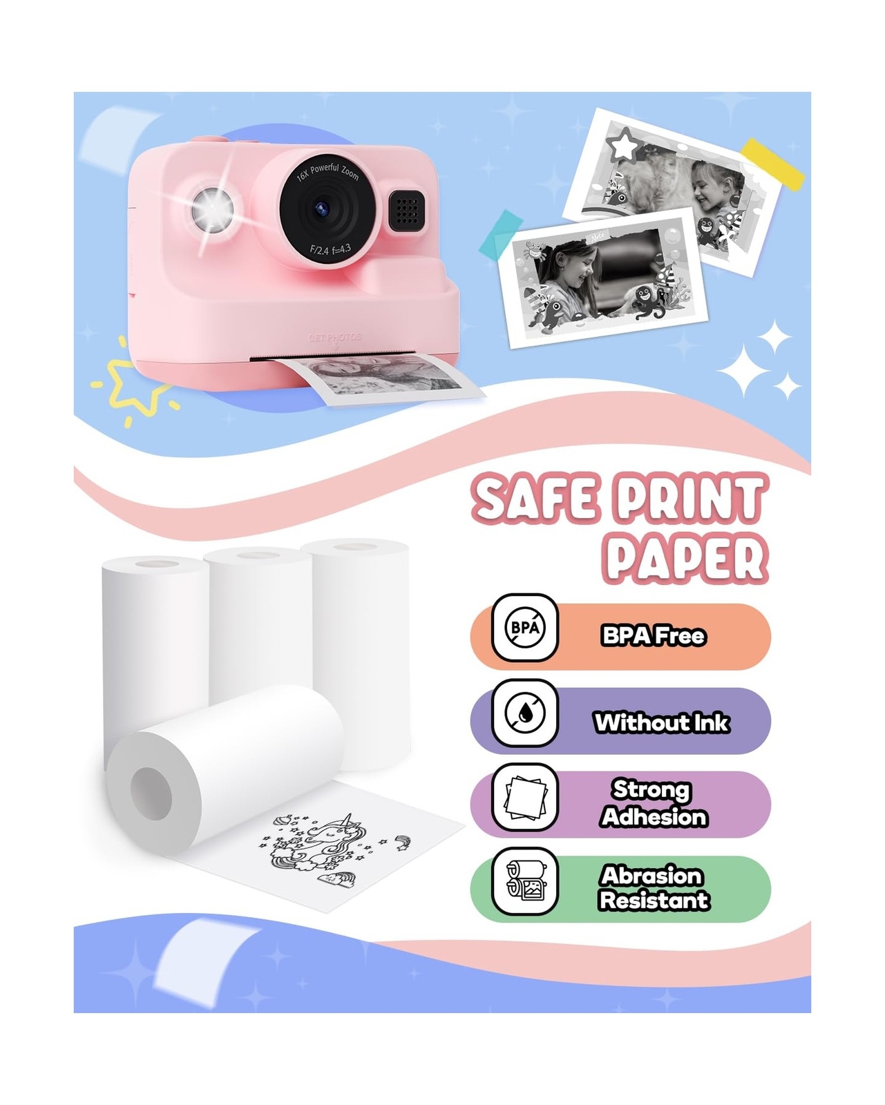Dylanto Printing Paper, Printing Camera Refill Thermal Paper 10 Rolls, BPA Free