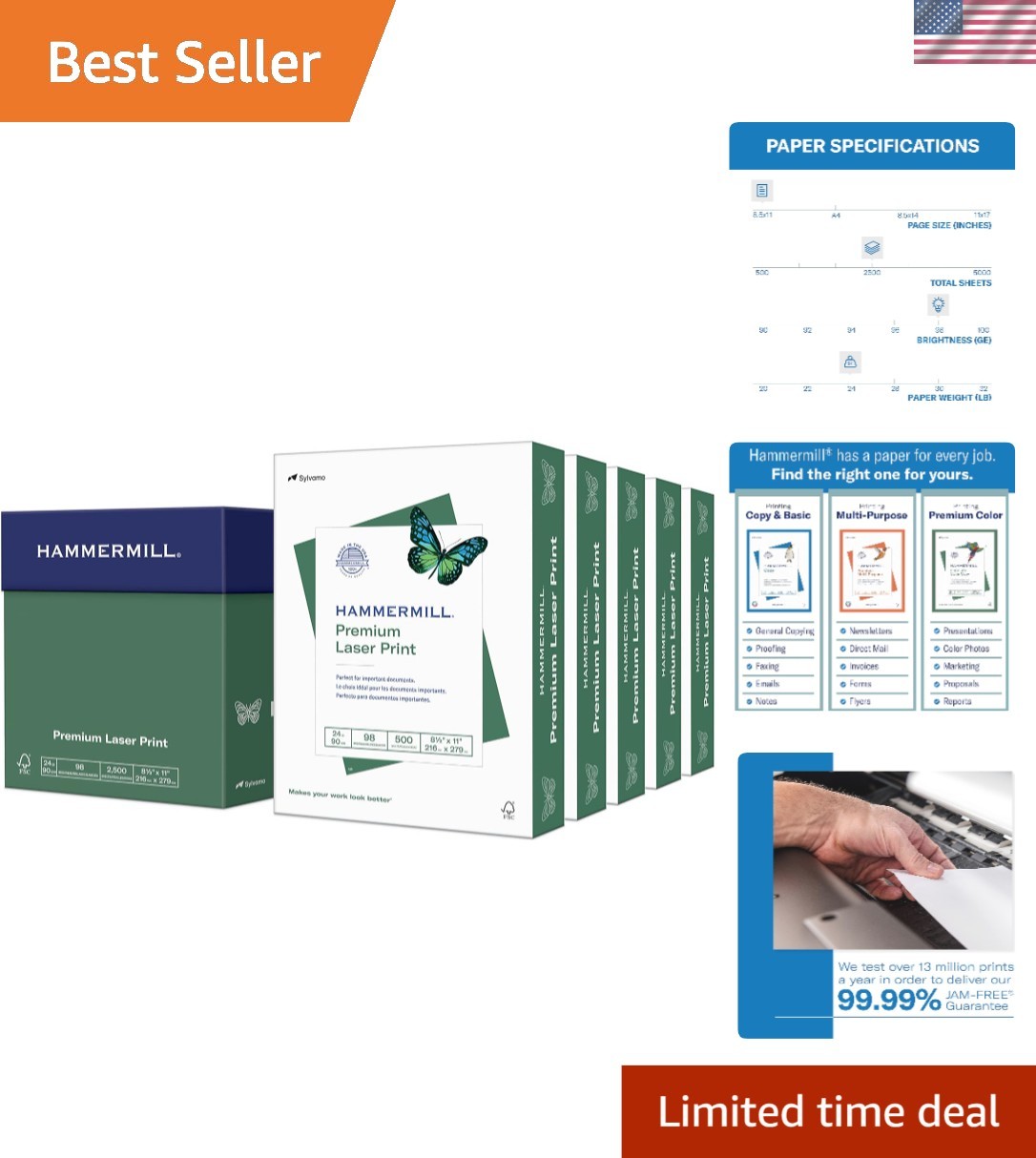 Sustainable Laser Paper, 24lb, 8.5×11 – 2500 Sheets, Acid-Free & Bright