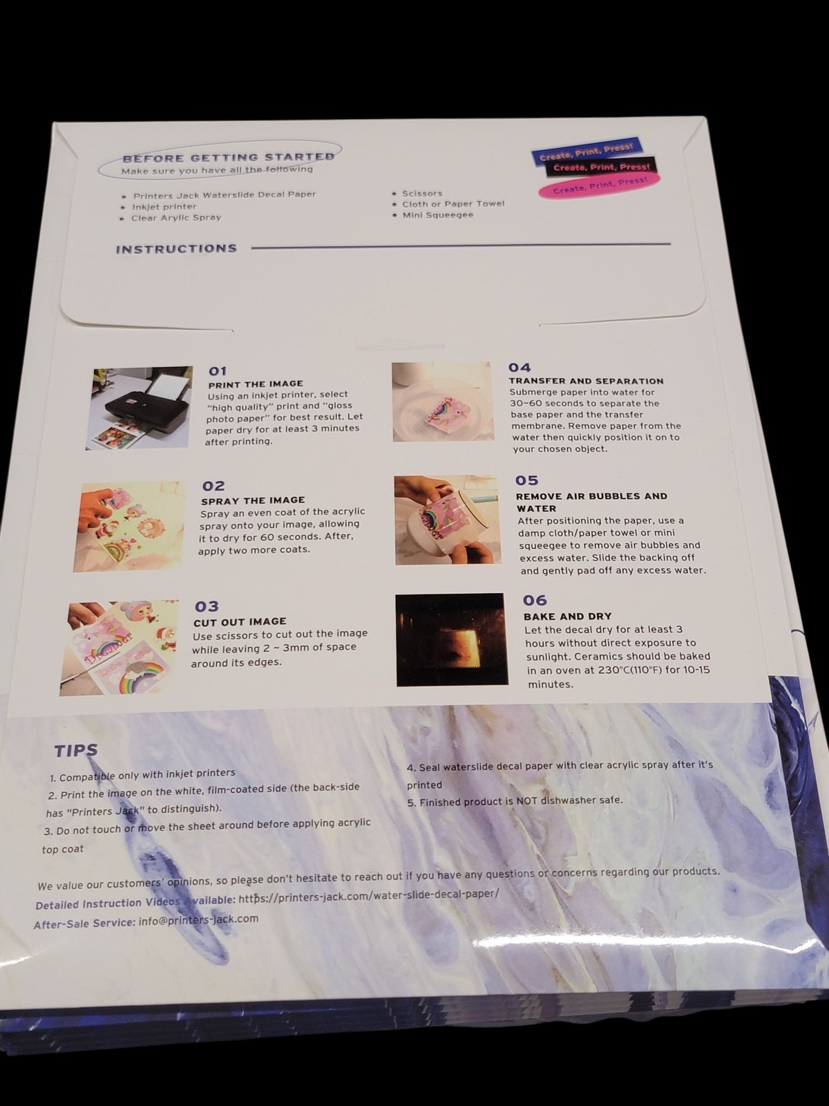 Printers Jack WaterSlide Inkjet Decal Paper 100 Sheets 8.5×11″ High Res 5760 DPI