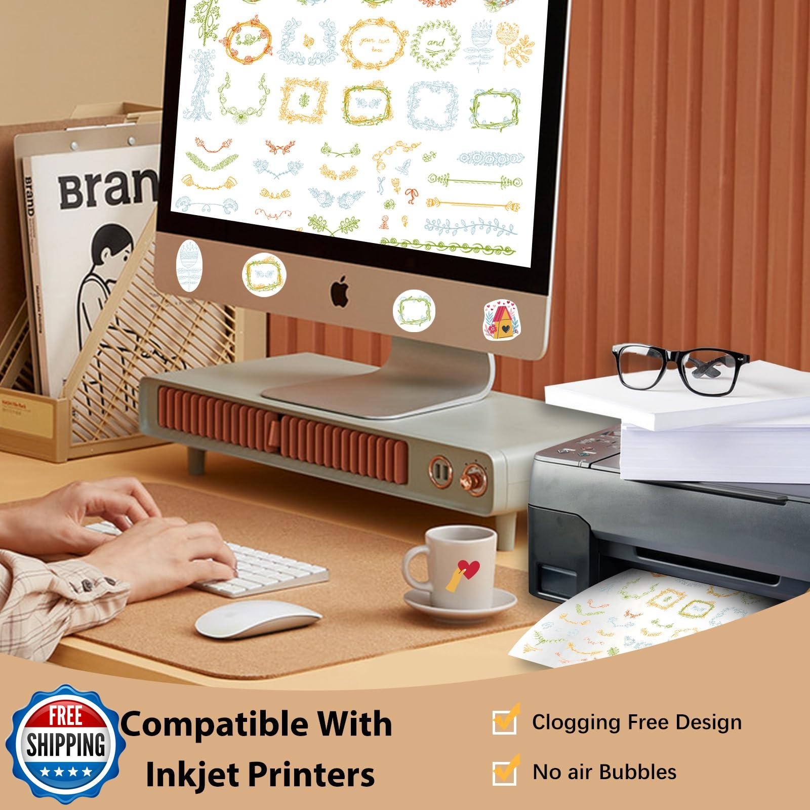 Printable Vinyl Sticker Paper for Inkjet Printer – 35 Sheets Glossy White – 8
